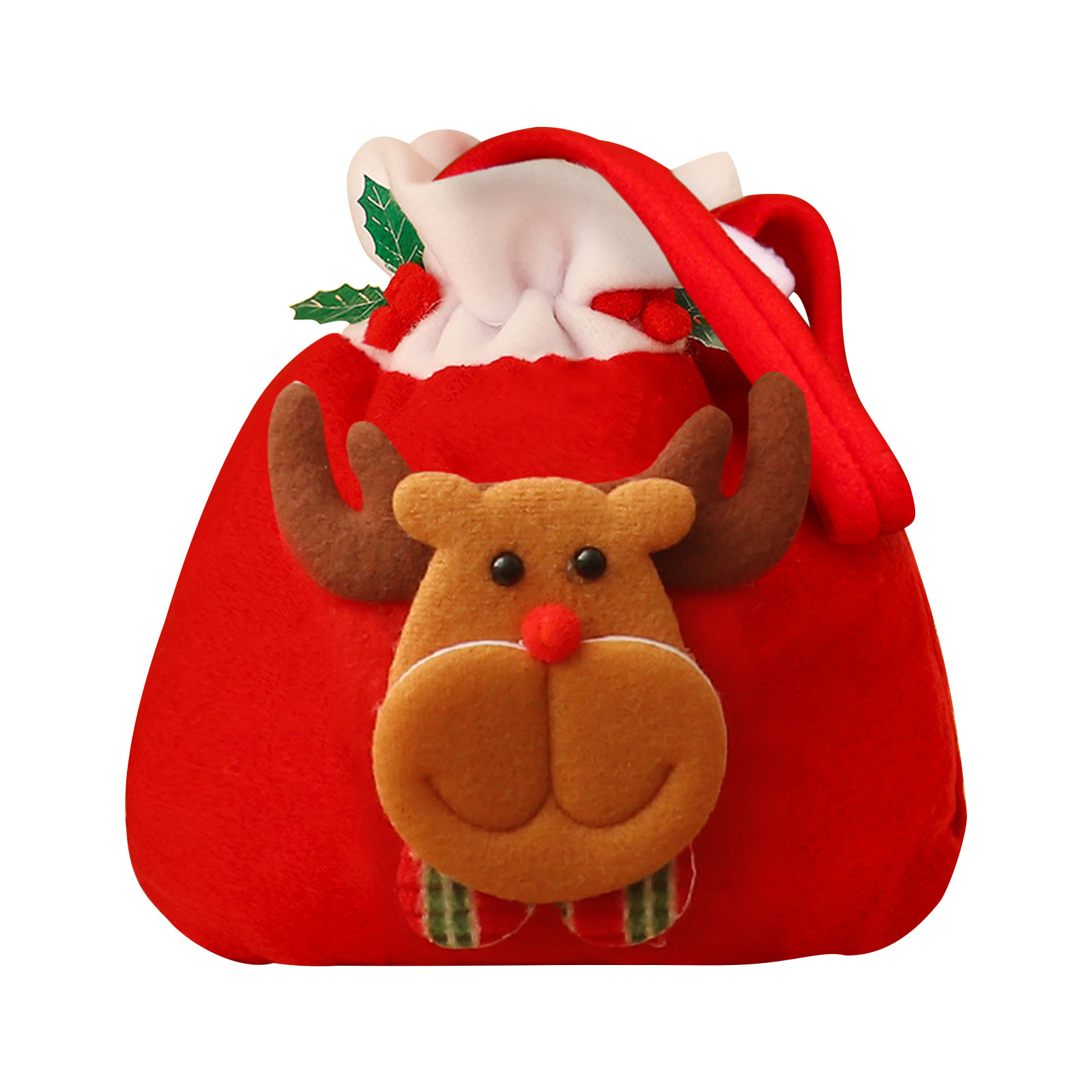 WNFJR Christmas Gift Bags, Velvet Candy Decorated Deer Bouquet Pockets, Santa Claus Drawstring Bags, Reusable Christmas Cloth Bags